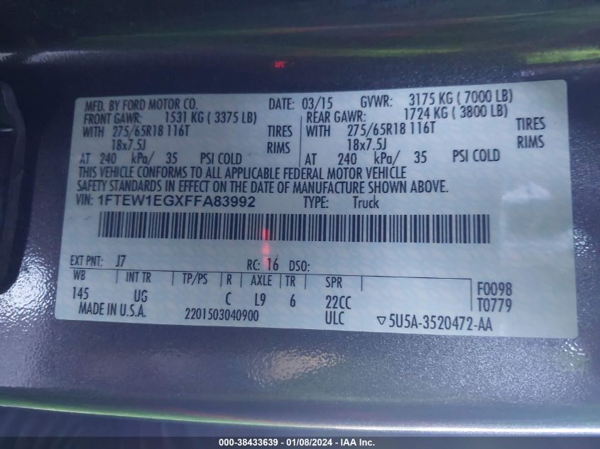2015 FORD F-150 XLT - 1FTEW1EGXFFA83992