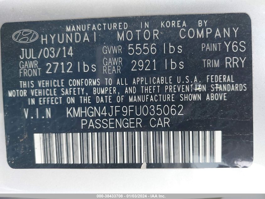 2015 HYUNDAI GENESIS 5.0L - KMHGN4JF9FU035062