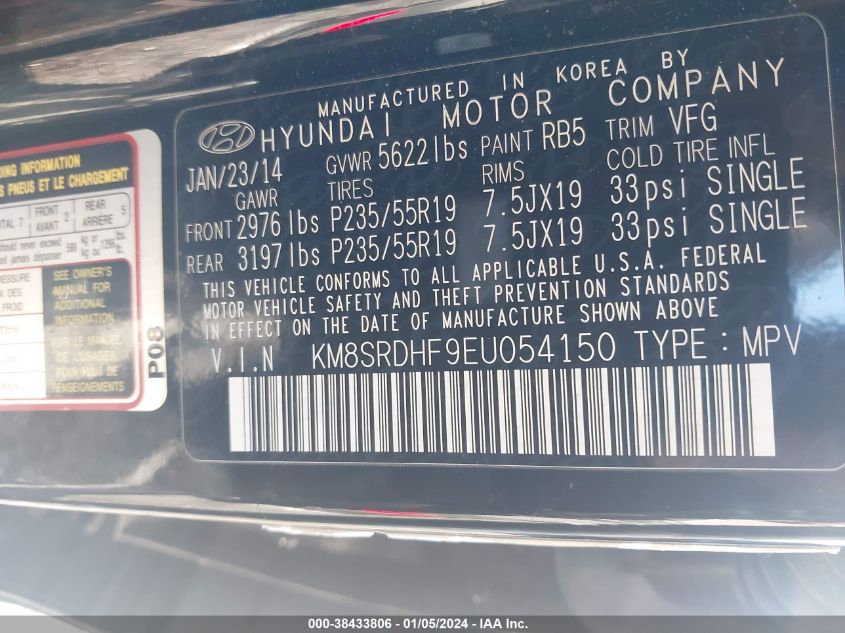 2014 HYUNDAI SANTA FE LIMITED - KM8SRDHF9EU054150