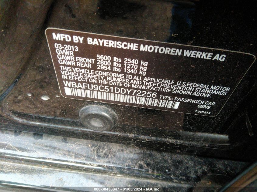 2013 BMW 550I XDRIVE - WBAFU9C51DDY72256