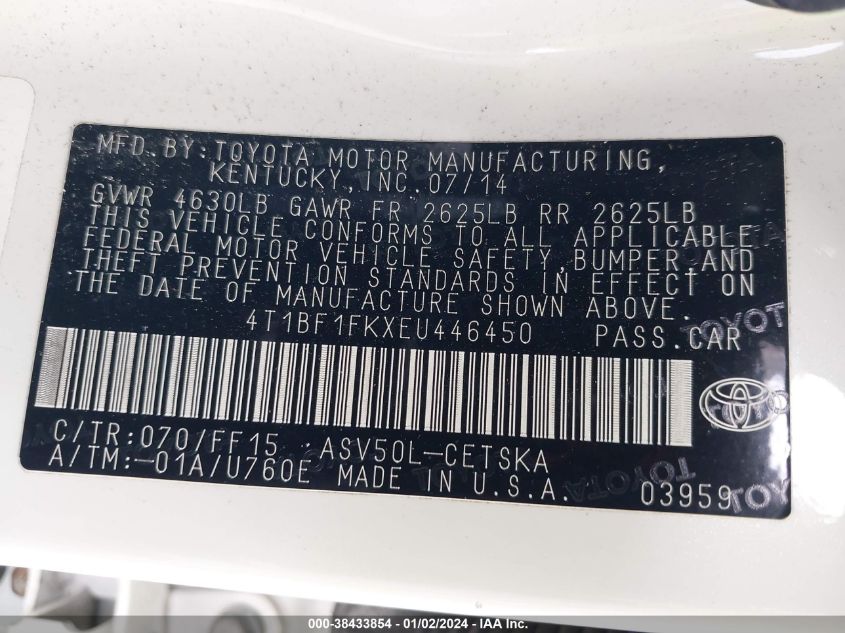 2014 TOYOTA CAMRY SE - 4T1BF1FKXEU446450