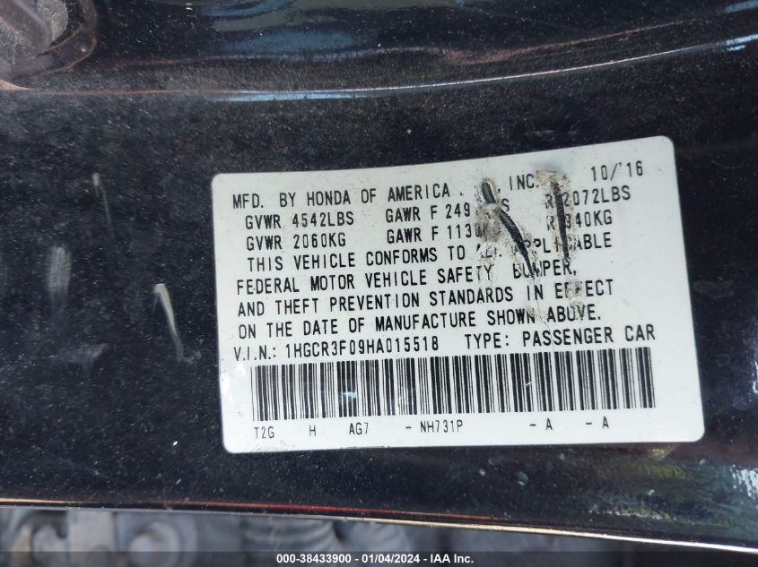 2017 HONDA ACCORD EXL - 1HGCR3F09HA015518