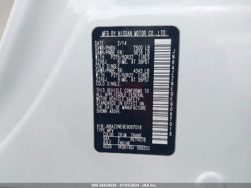 2014 INFINITI QX80 - JN8AZ2NE9E9067018