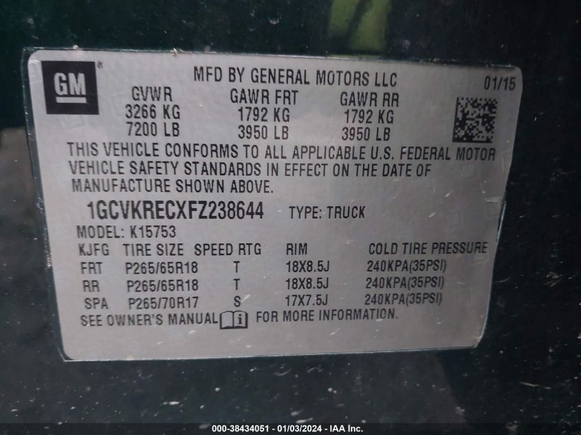 2015 CHEVROLET SILVERADO 1500 2LT - 1GCVKRECXFZ238644