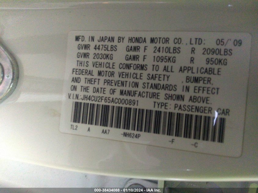 JH4CU2F65AC000891 | 2010 ACURA TSX