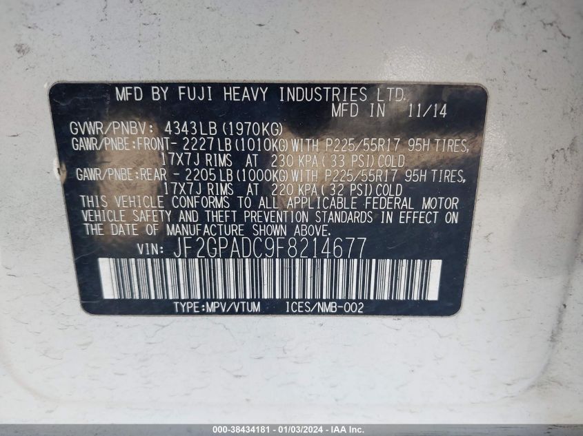 2015 SUBARU XV CROSSTREK 2.0 PREMIUM - JF2GPADC9F8214677