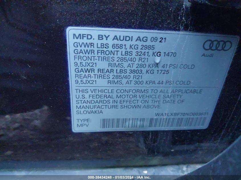 WA1LXBF70ND003631 2022 AUDI Q7, photo no. 9