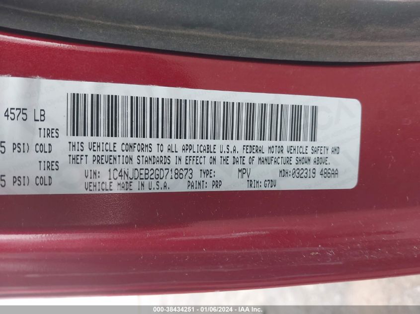 2016 JEEP COMPASS LATITUDE - 1C4NJDEB2GD718673