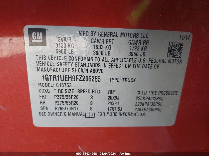 2015 GMC SIERRA 1500 SLE - 1GTR1UEH9FZ206285