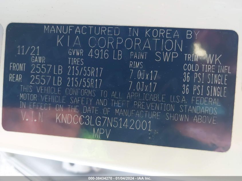 2022 KIA NIRO EV EX - KNDCC3LG7N5142001