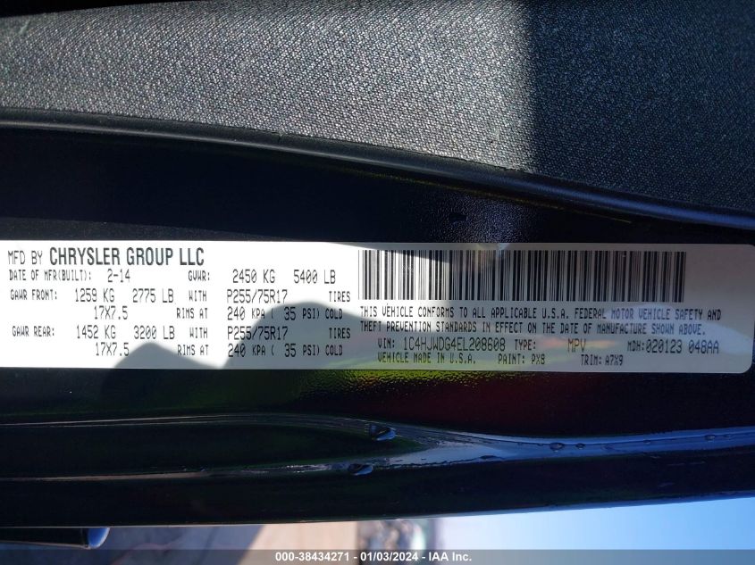 2014 JEEP WRANGLER UNLIMITED SPORT - 1C4HJWDG4EL208608