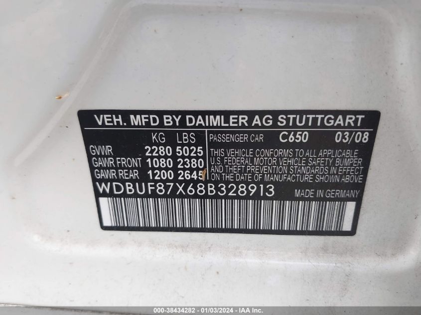 WDBUF87X68B328913 | 2008 MERCEDES-BENZ E 350