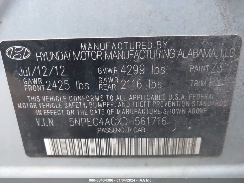 2013 HYUNDAI SONATA SE - 5NPEC4ACXDH561716