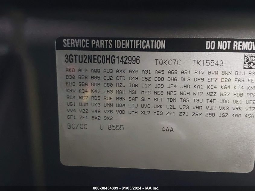 2017 GMC SIERRA 1500 SLT - 3GTU2NEC0HG142996