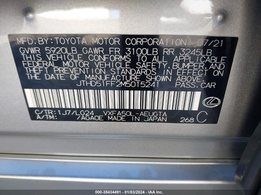 2021 LEXUS LS 500 JTHD51FF2M5015241
