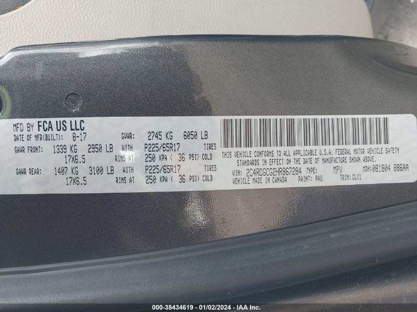 2017 DODGE GRAND CARAVAN SXT - 2C4RDGCG2HR867284