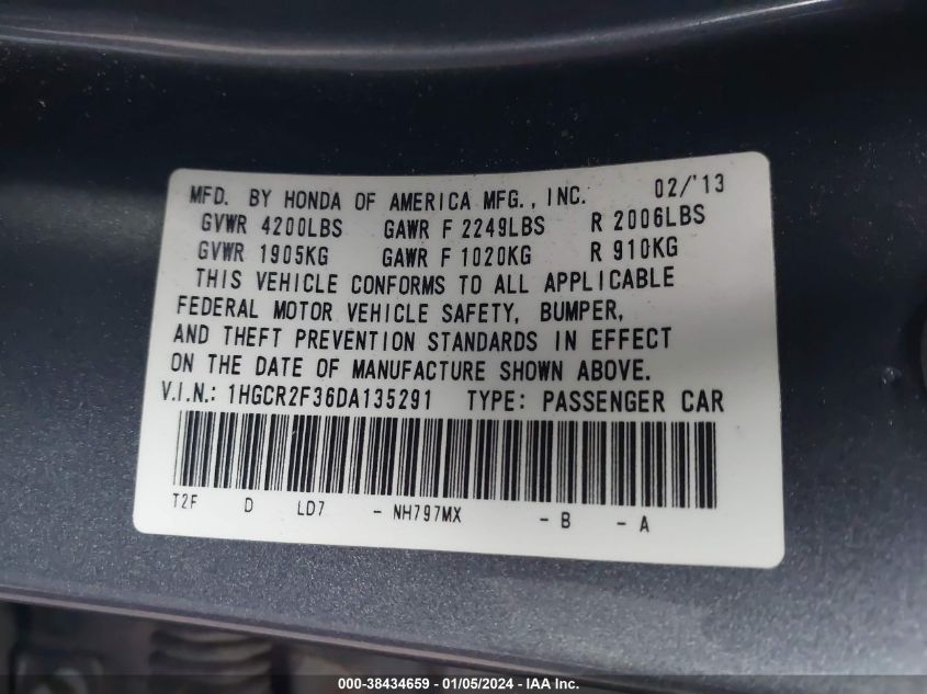 2013 HONDA ACCORD LX - 1HGCR2F36DA135291