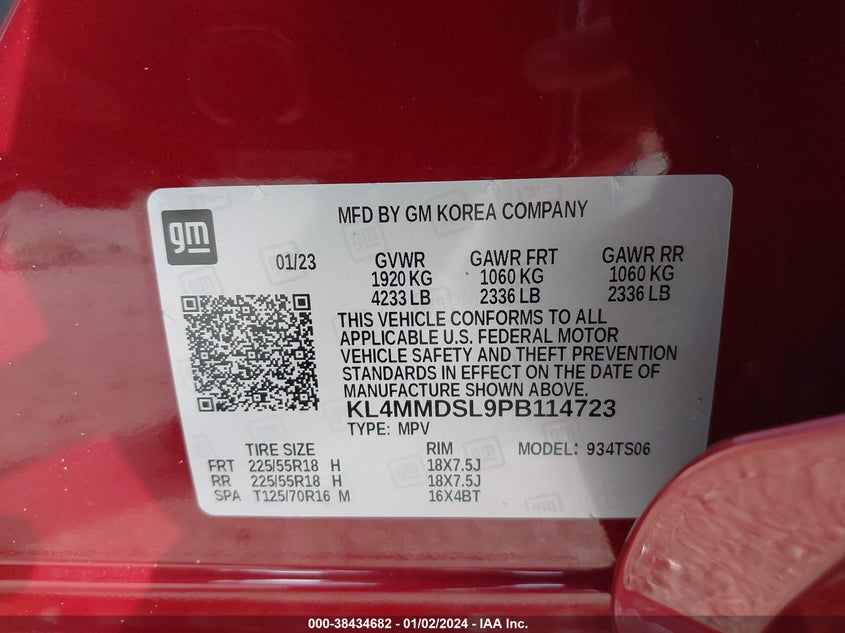 VIN KL4MMDSL9PB114723 2023 BUICK ENCORE GX SELECT FWD