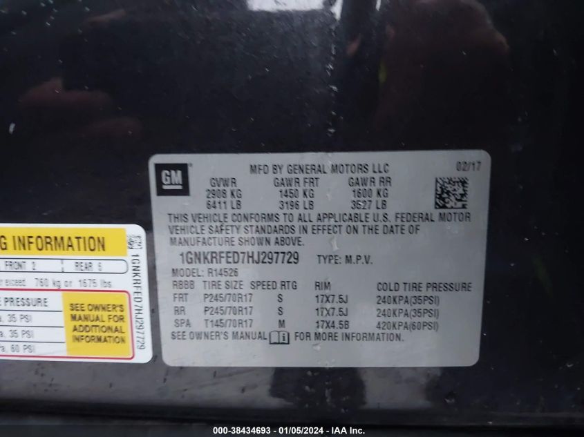 2017 CHEVROLET TRAVERSE LS - 1GNKRFED7HJ297729