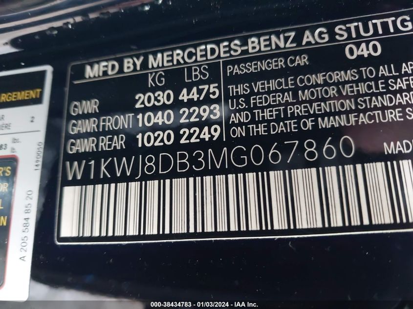 2021 MERCEDES-BENZ C 300 300 - W1KWJ8DB3MG067860