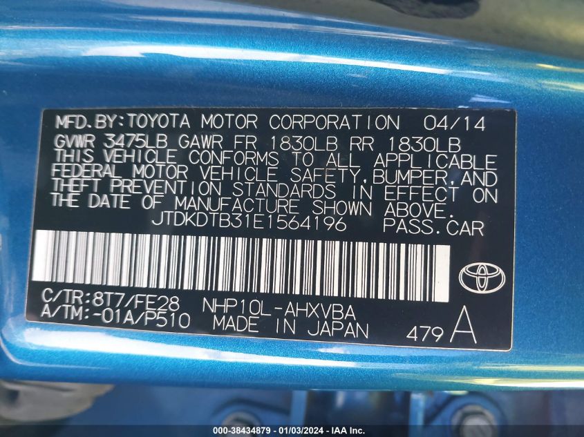 2014 TOYOTA PRIUS C ONE - JTDKDTB31E1564196