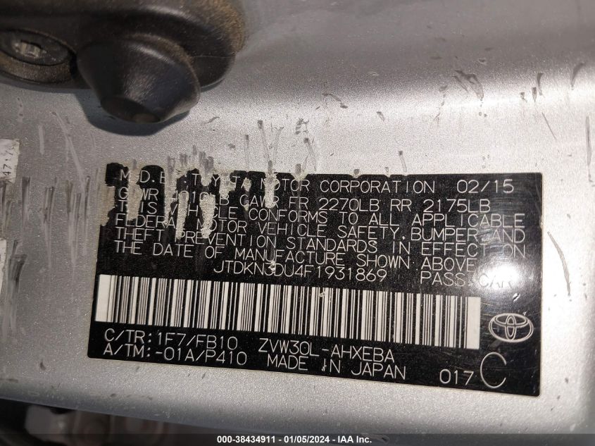 2015 TOYOTA PRIUS TWO - JTDKN3DU4F1931869