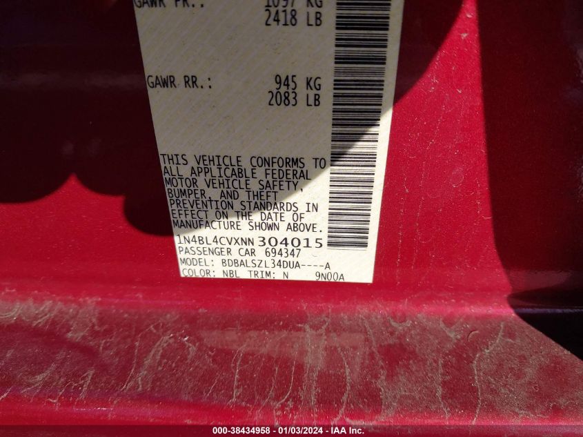 2022 NISSAN ALTIMA SR - 1N4BL4CVXNN304015