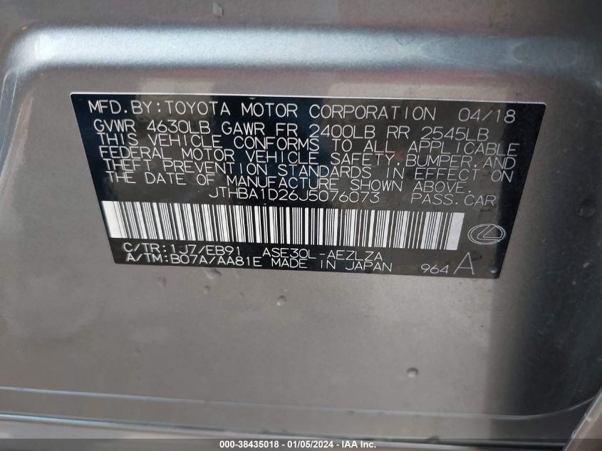 2018 LEXUS IS 300 - JTHBA1D26J5076073