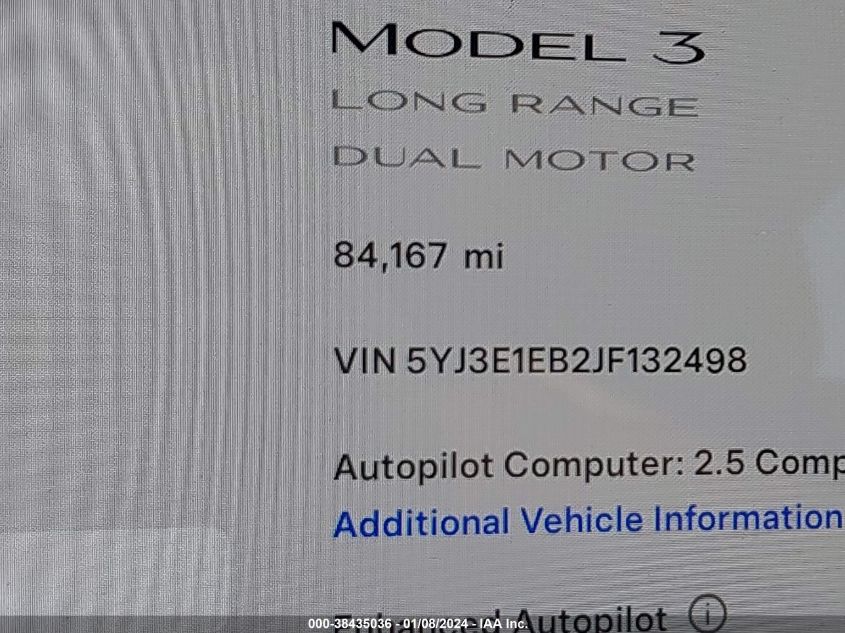 2018 TESLA MODEL 3 LONG RANGE/PERFORMANCE - 5YJ3E1EB2JF132498