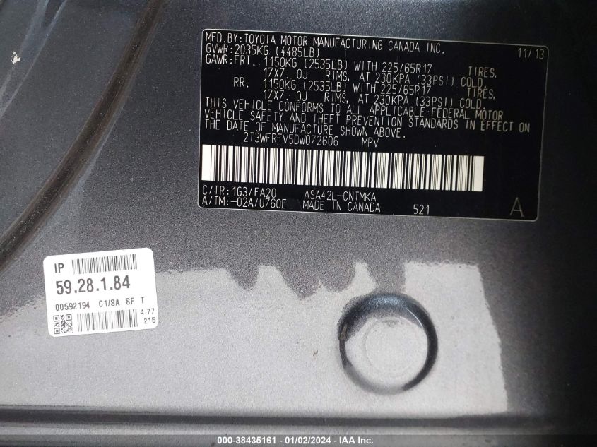 2013 TOYOTA RAV4 XLE - 2T3WFREV5DW072606