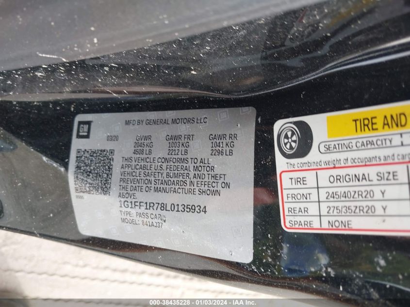 2020 CHEVROLET CAMARO LZ/SS - 1G1FF1R78L0135934