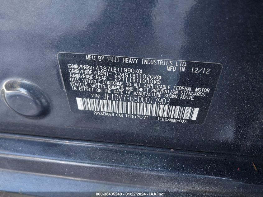 2013 SUBARU IMPREZA WRX PREMIUM JF1GV7F65DG017903