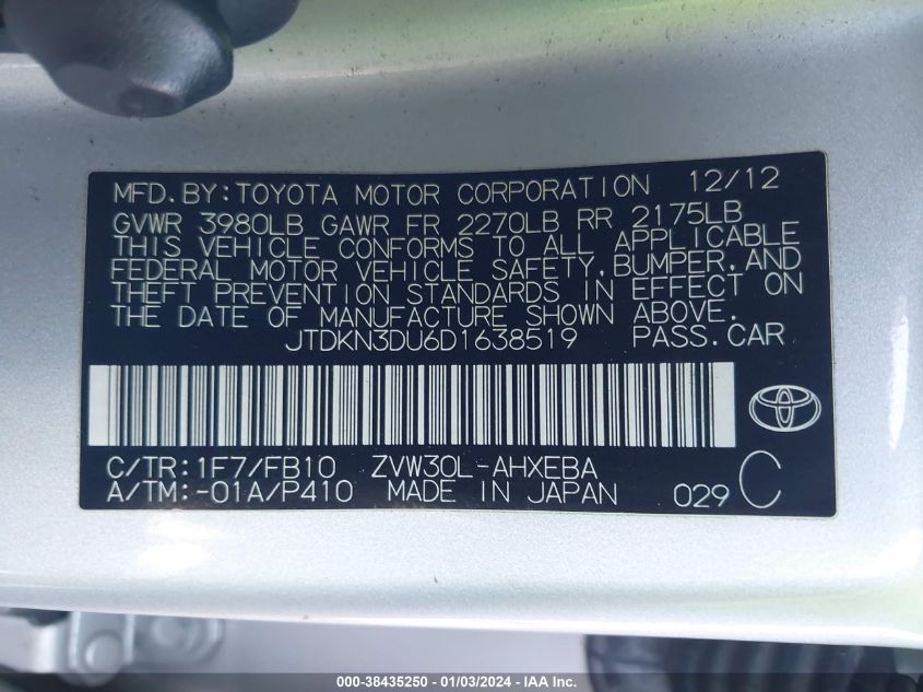 2013 TOYOTA PRIUS - JTVKM3DU6D1638519