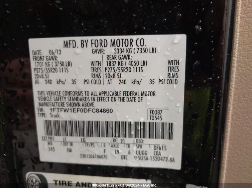 2013 FORD F-150 LARIAT - 1FTFW1EF0DFC84860