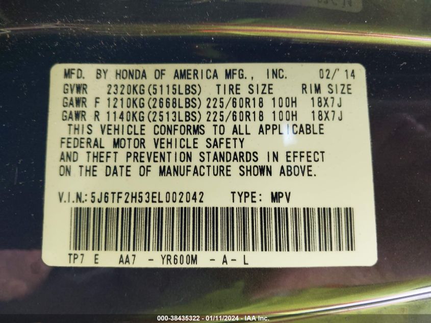 2014 HONDA CROSSTOUR EX-L V6 - 5J6TF2H53EL002042