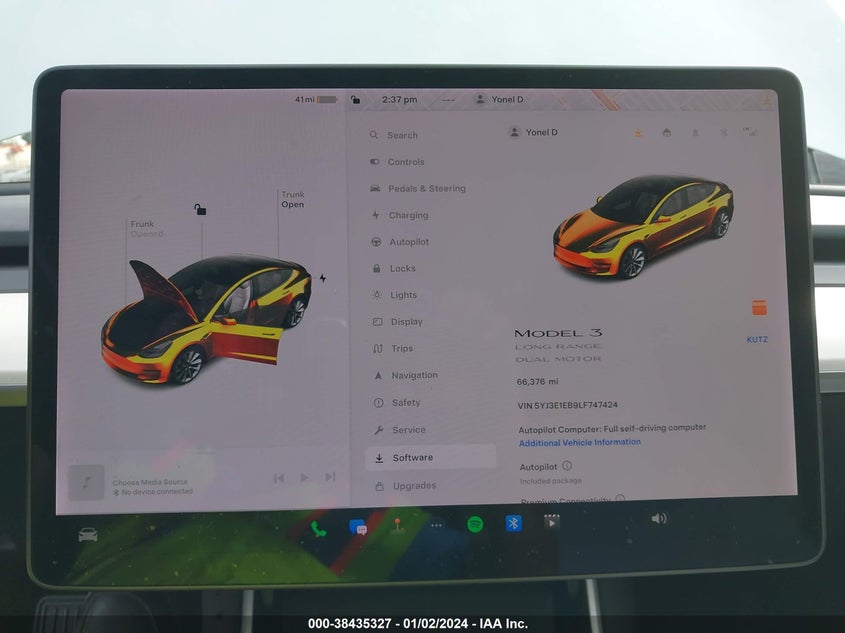 VIN 5YJ3E1EB9LF747424 2020 TESLA MODEL 3