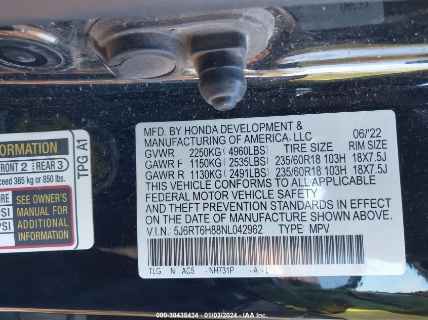2022 HONDA CR-V HYBRID EX-L - 5J6RT6H88NL042962