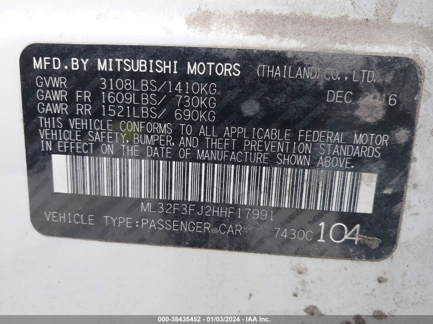 2017 MITSUBISHI MIRAGE G4 ES - ML32F3FJ2HHF17991