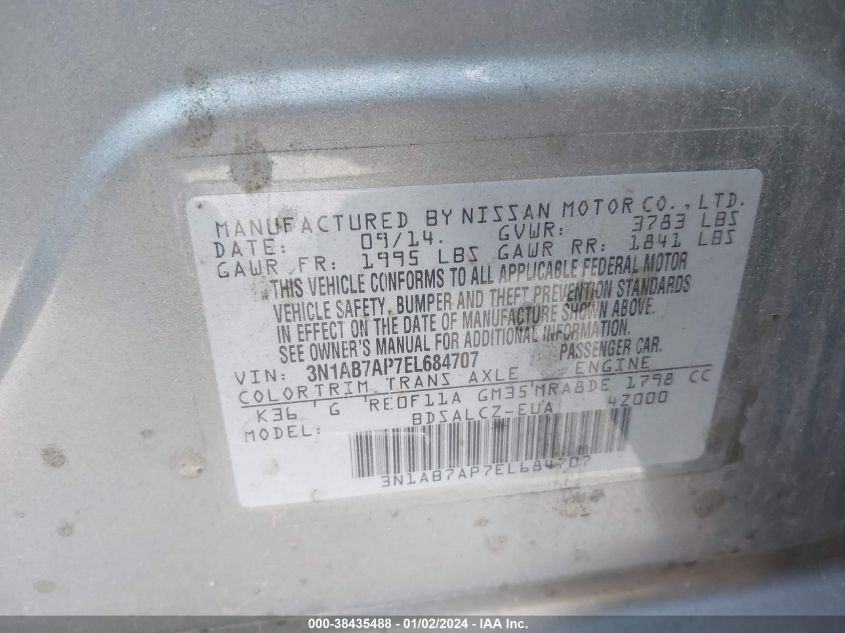 2014 NISSAN SENTRA S - 3N1AB7AP7EL684707