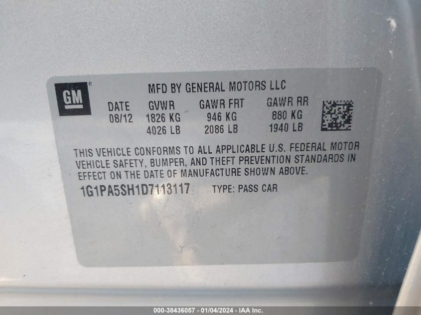 2013 CHEVROLET CRUZE LT - 1G1PC5SB0D7837747
