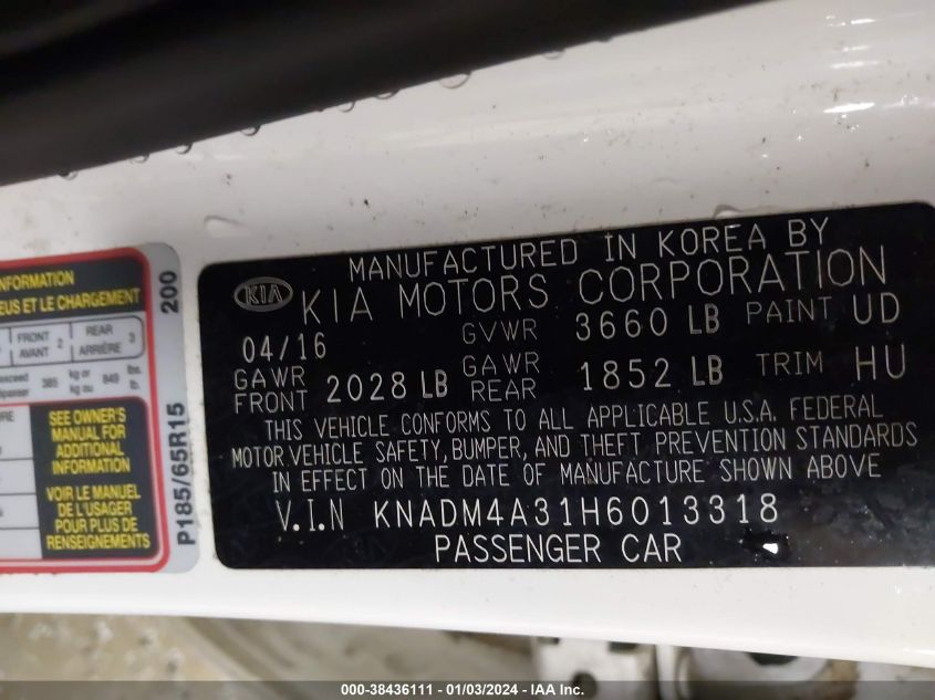 2017 KIA RIO LX - KNADM4A31H6013318