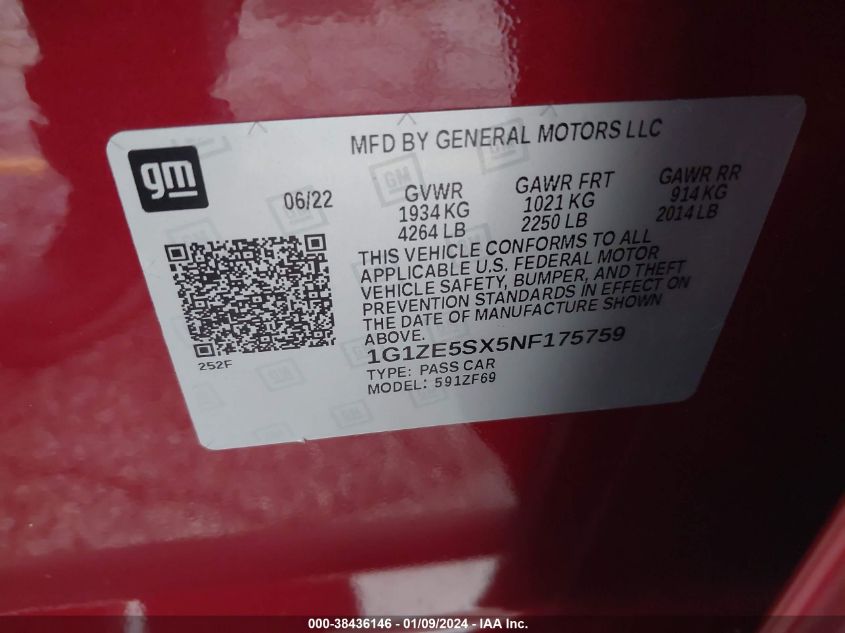 2022 CHEVROLET MALIBU FWD PREMIER - 1G1ZE5SX5NF175759