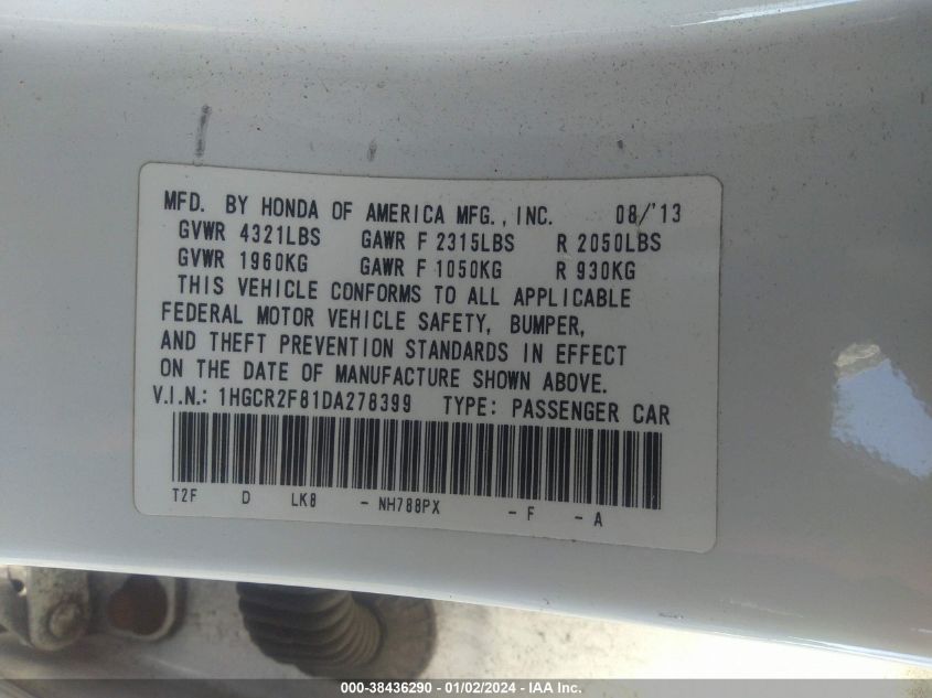 1HGCR2F81DA278399 | 2013 HONDA ACCORD