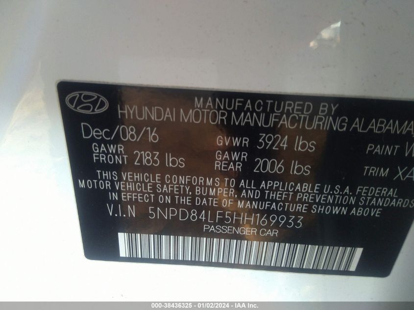2017 HYUNDAI ELANTRA VALUE EDITION - 5NPD84LF5HH169933