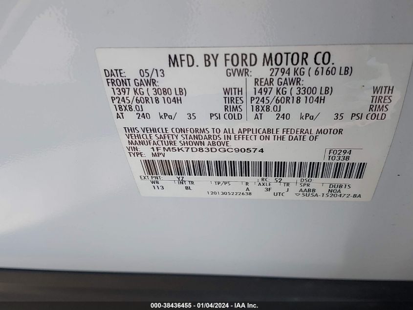 2013 FORD EXPLORER XLT - 1FM5K7D83DGC90574