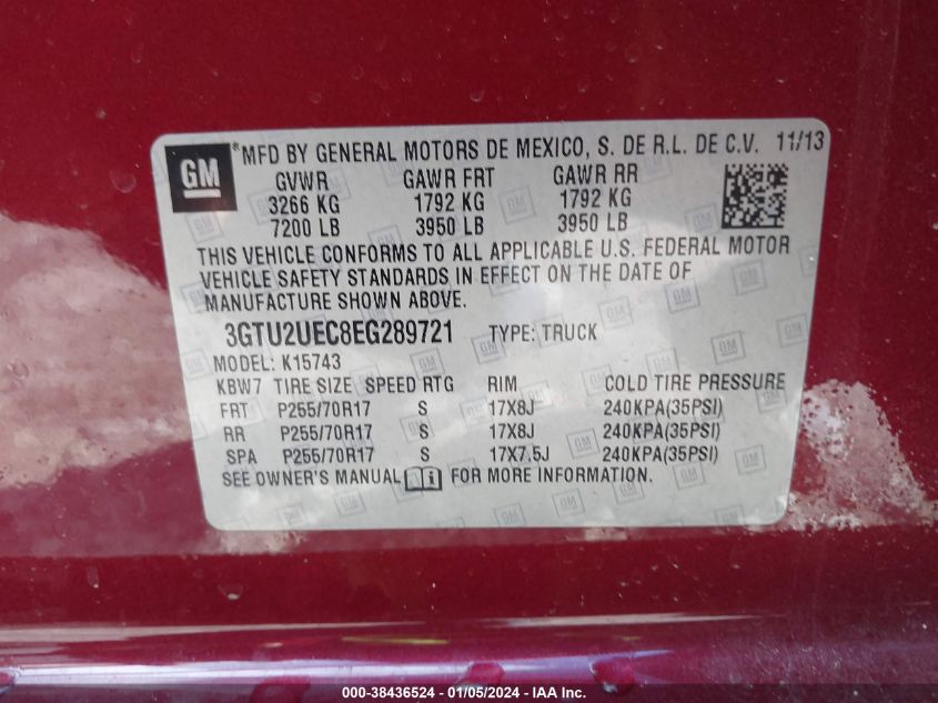 2014 GMC SIERRA 1500 SLE - 3GTU2UEC8EG289721