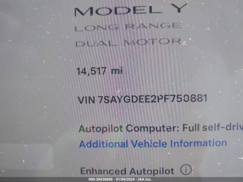 2023 TESLA MODEL Y - 7SAYGDEE2PF750881