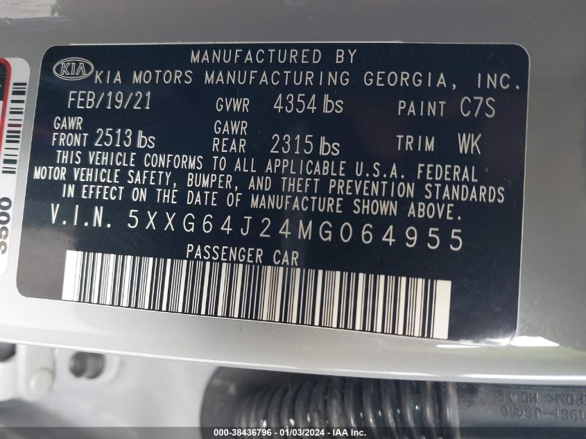 2021 KIA K5 GT LINE - 5XXG64J24MG064955