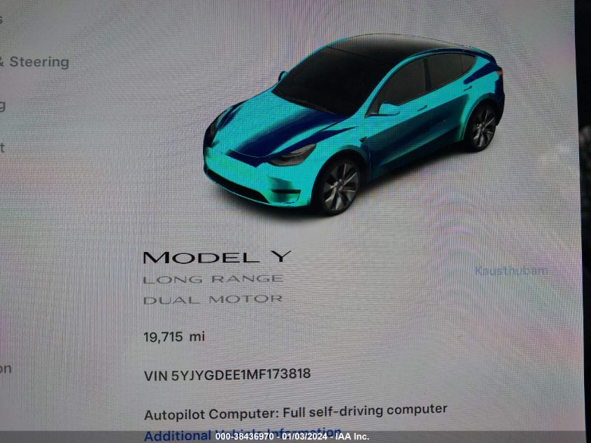 2021 TESLA MODEL Y - 5YJYGDEE1MF173818