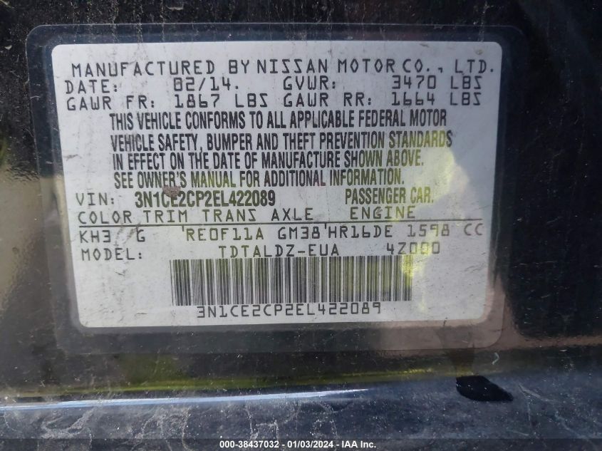 2014 NISSAN VERSA NOTE SV - 3N1CE2CP2EL422089